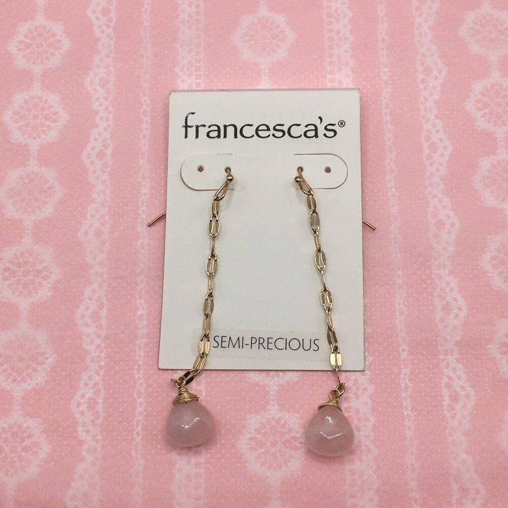 NWT. Francesca's Pale Pink & Gold Plated Earrings With Semiprecious Stone Drop.
